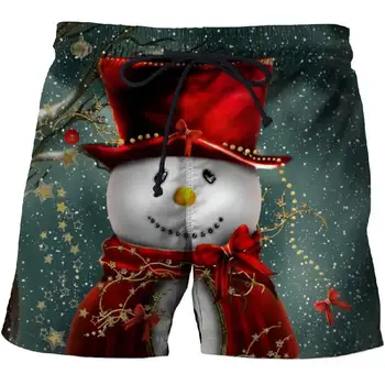 

Christmas cartoon snowman fun shorts men's beach pants 3D printing sports quick-drying swim trunks comfortable fitness shorts