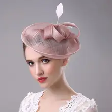 Женские вуалетки шляпа-таблетка бант перо пеньковая пряжа верхняя крышка коктейльный Чай Вечерние сетчатая Лента Свадебная заколка для волос банкетный костюм