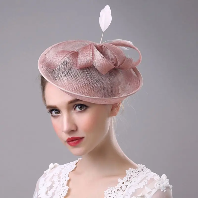 

Women Fascinators Pillbox Hat Bowknot Feather Hemp Yarn Top Cap Cocktail Tea Party Mesh Ribbon Hair Clip Wedding Banquet Costume
