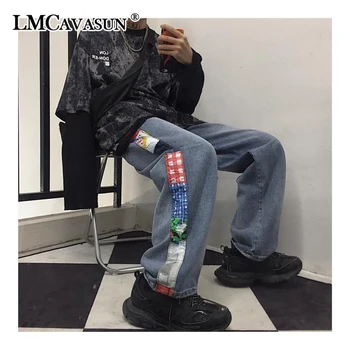 

LMCAVASUN Loose Straight Harem Korean Streetwear Harajuku Punk Denim Pant Jeans Vintage Tracksuit Jogger Plus Size