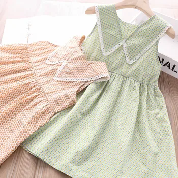 

2020 Summer Girls Lace Square Collar Printed Floral Vest Dress Children's Clothing Wholesale