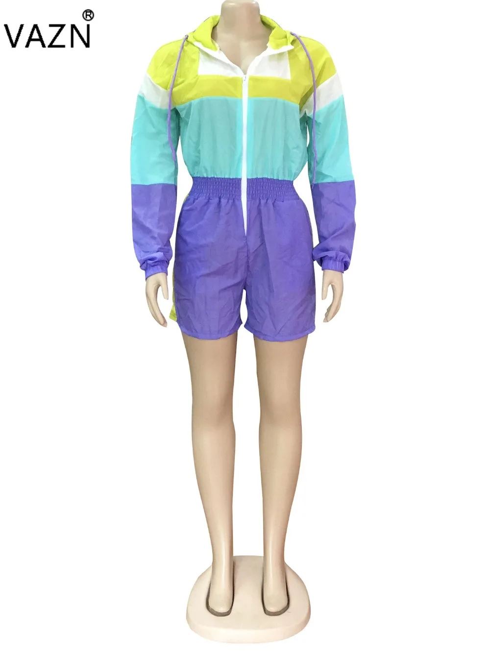 VAZN Лето Новое поступление Повседневный Женский комплект из 2 предметов 4 цвета с капюшоном и длинным рукавом топ короткие брюки обычные спортивные костюмы OSM6075