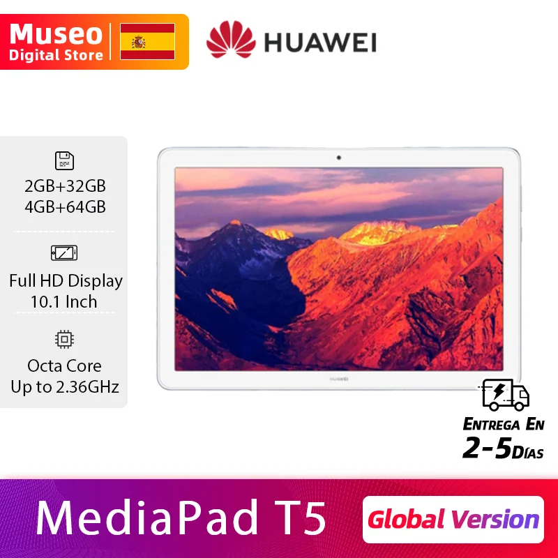 HUAWEI MediaPad T5 2GB 32GB/4GB 64GB Tablet PC 10.1 pulgadas Octa Core Dual Speaker 5100 mAh Soporte tarjeta microSD android 8.0