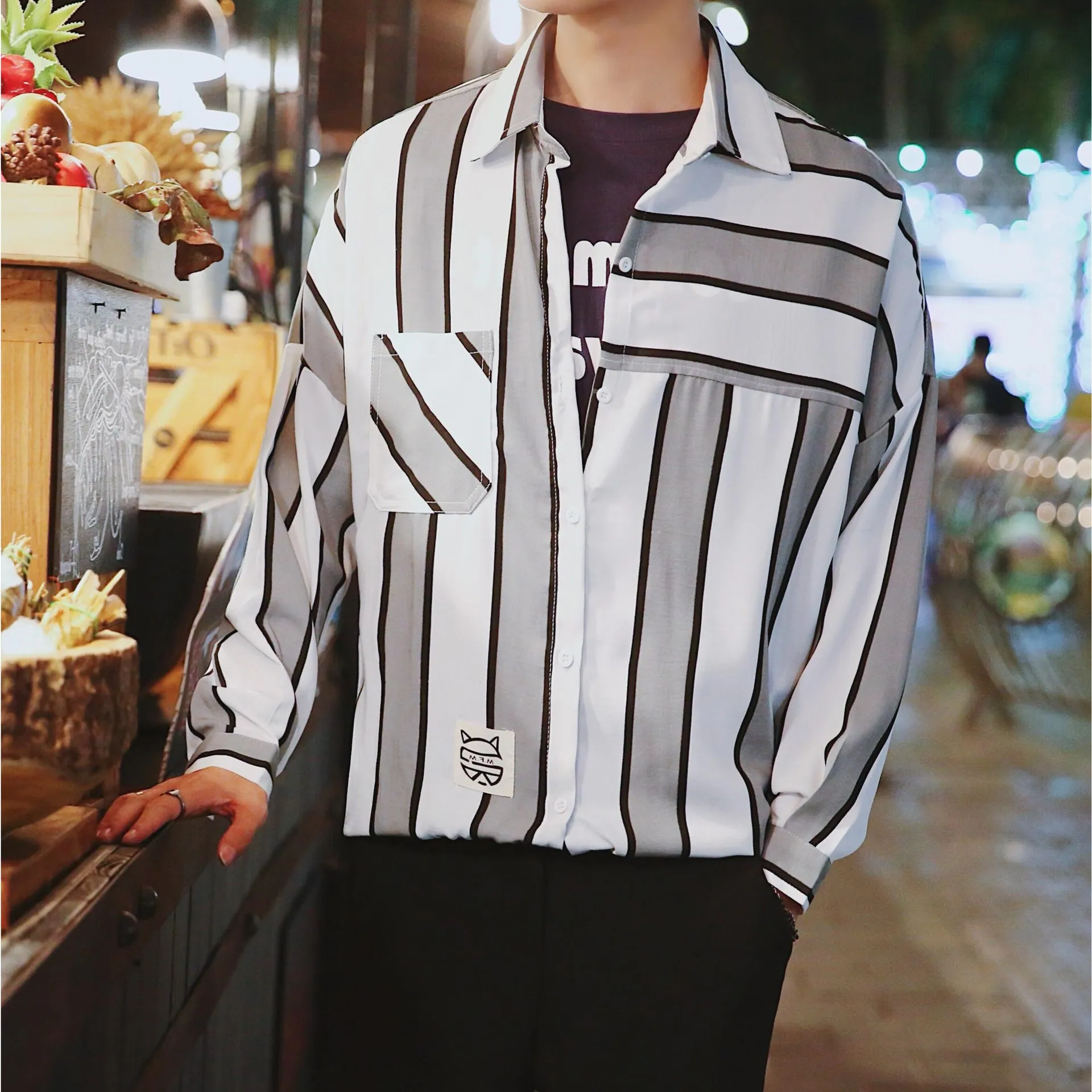 Zogaa Мужская рубашка, Японский Корейский модный мужской кардиган, полосатая Повседневная рубашка, большие размеры, рубашки с длинным рукавом, верхняя одежда - Цвет: Серый