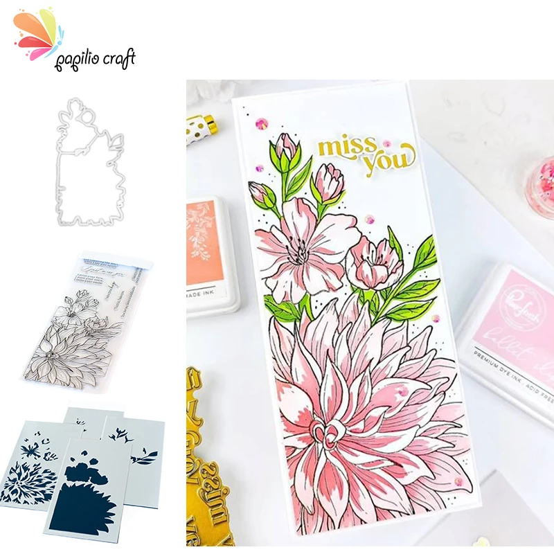 Floral Cutting Die and Stencil Set for Scrapbooking and Card Making