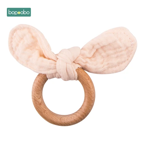 White bunny ear Bopoobo 1 шт. деревянный Прорезыватель для зубов с заячьими ушками; деревянные кольца детский нагрудник хлопок Полотенца для самостоятельного изготовления браслетов подвеска уход предметы для новорожденных - Цвет: White bunny ear