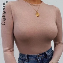 Cryptographic Casaul Long Sleeve Bodysuit Womens Tops bodycon Female Body Mujer Spring 2020 Solid Round Neck Bodysuits Romper