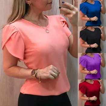 

Slim T Shirts 2020 Regular O-Neck Short T-shirts for Women Clothes for Women In Summer Solid Polyester Female Tee Casual