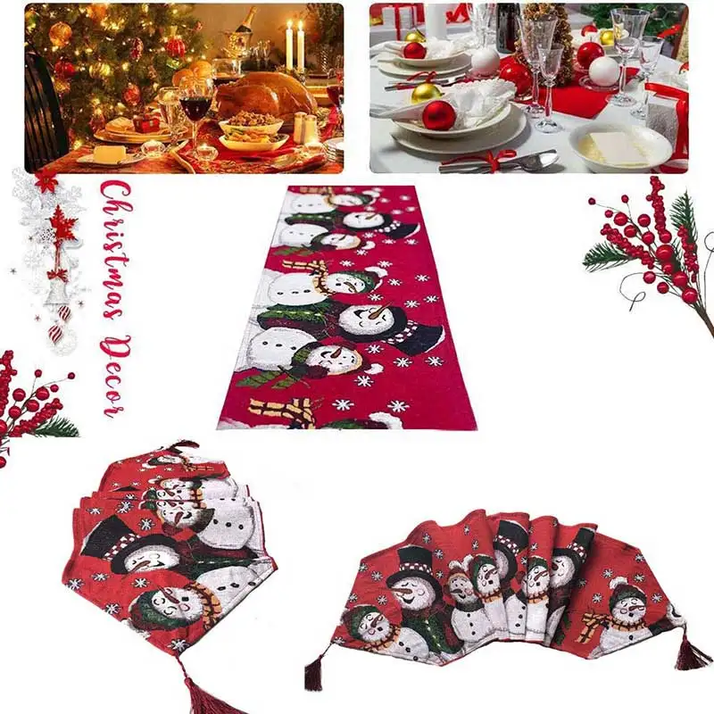 Christmas Table Runners Cotton Linen Table Cloth With Tassels Xmas New Year Table Decoration Dinner Party Supplies 180*35cm