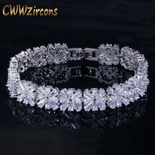 CWWZircons женские модные украшения Великолепный серебряный цвет весенний цветок кубический цирконий соединенный Теннисный браслет для свадьбы CB010