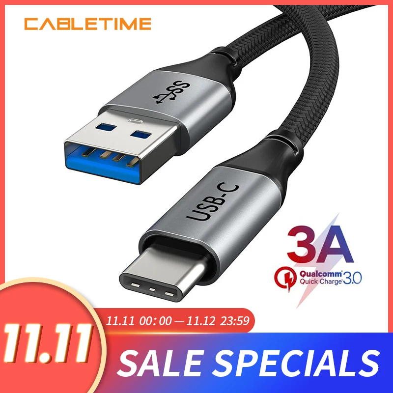 Кабель CABLETIME USB Type C к USB3.0 зарядный кабель для синхронизации 3 А Galaxy Note 8 S8 Plus Huawei mate 20