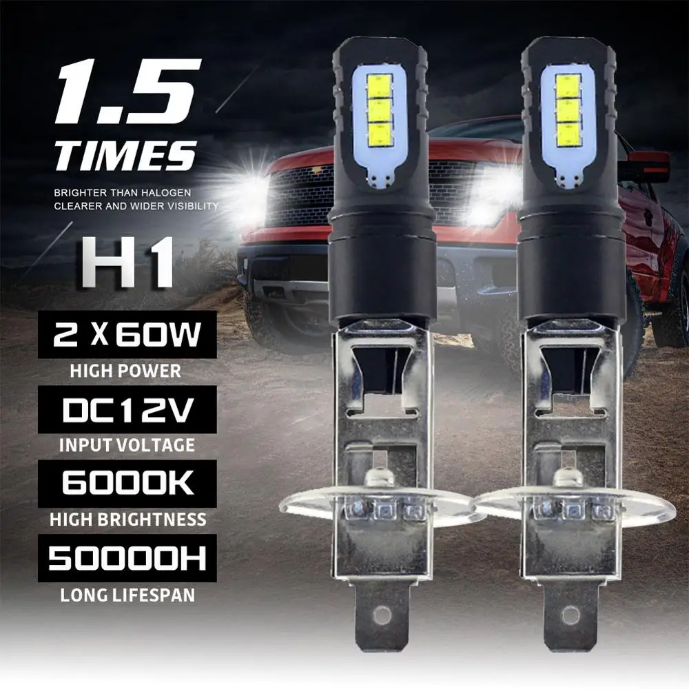 

2 x H1 6000K Super Bright White 6000LM DRL LED Headlight Bulb Kit High Beam Car Styling Auto Headlamp Fog Light Bulbs Waterproof