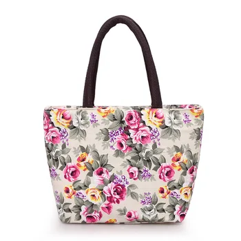 

2020 Women canvas Handbag flower lunch bags Zipper messenger bag Vintage Shoulder tote Bags