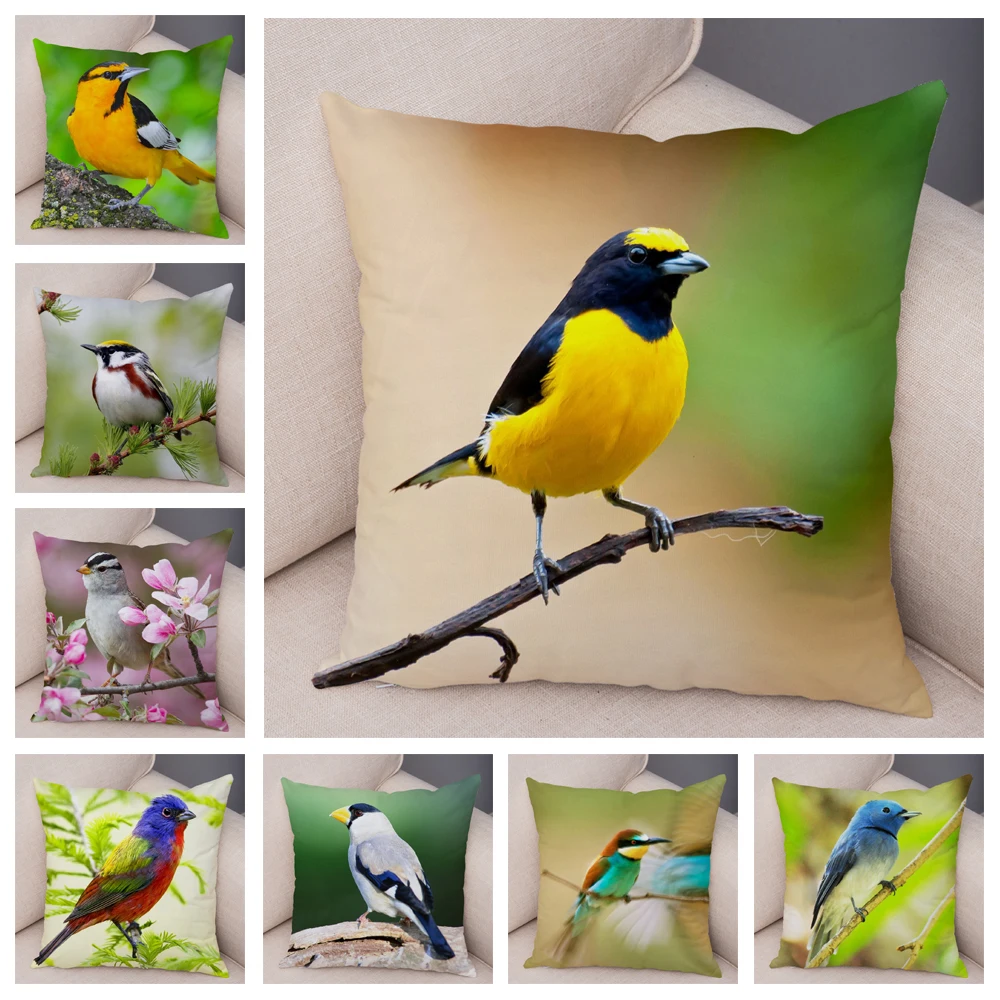Cushion Cover Flowers Bird Decorative Cushion Cover Bird Colorful
