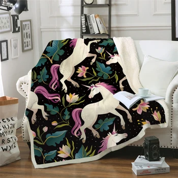 

Unicorn Bed Blankets,Thick Double-Layer Plush 3D Printed Blanket Throws for Bed Sofa,Flower Unicorn Lightweight Travelling