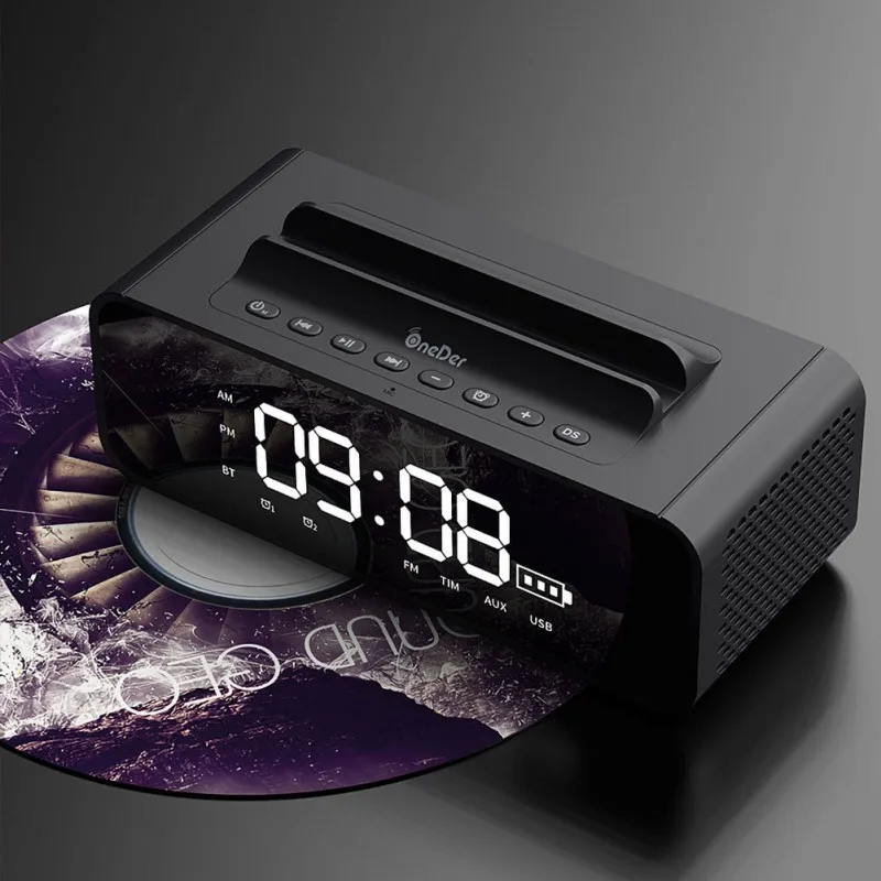 Multi-Function Bluetooth Speaker LED Alarm Clock Phone Stand FM Radio Wireless Music Soundbox