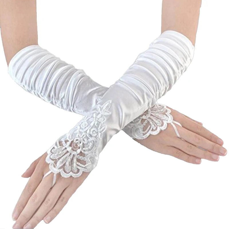 Lace Appliques Beads Bridal Gloves Long Elbow Length Fingerless Wedding Gloves Bride Accessories lace gloves wedding dress gloves