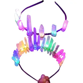 

European Princess Vintage LED Flashing Tiara Crown Imitation Raw Crystal Colorful Hair Hoop Women Halloween Christmas Headpiece