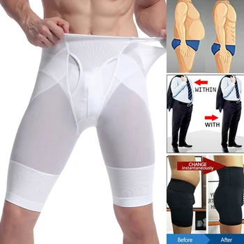 

Men Boxer Briefs Open Fly High Waist Slimming Underwear Seamless Belly Girdle Body Compression Shaper Pants Leg Control Shorts