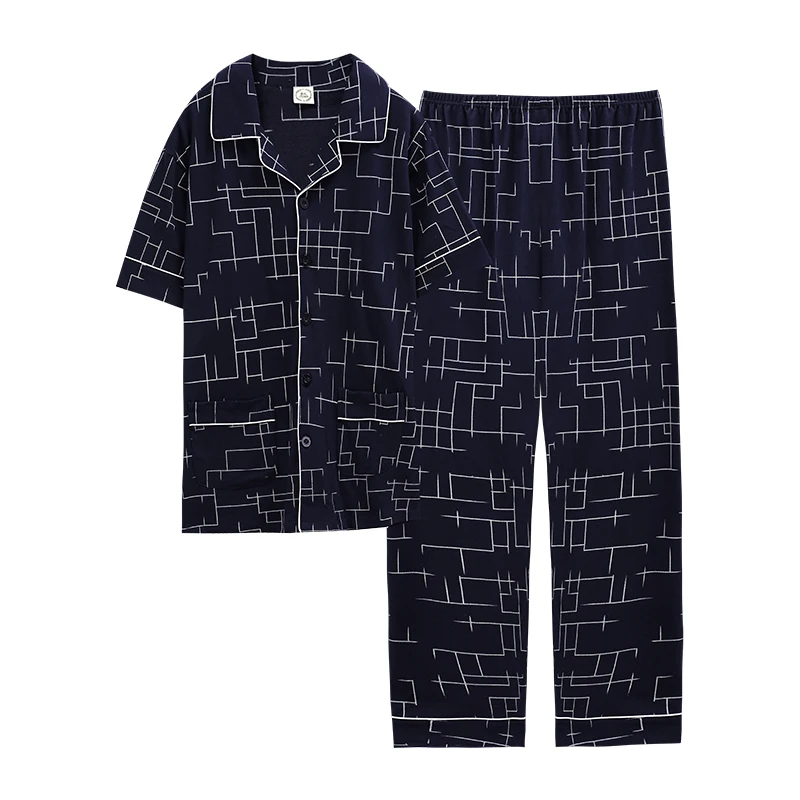 

Turn Down Collar Chinese Pajamas Men Pijamas Sleepwear Homesuit Homeclothes Fashion Style Short Sleeve Long Pants Pajamas Set