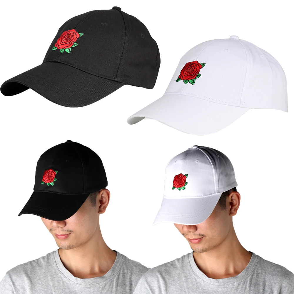 Черно-белая бейсбольная кепка красная роза Вышивка Кепка s плоская хип поп Шляпа Унисекс Женская Мужская бейсболка Bone DAD шляпы регулируемые
