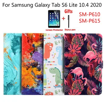 

For Samsung Galaxy Tab S6 Lite 10.4 inch SM P610 P615 P618 Case Colorful Printed Auto Sleep magnetic Stand cover Funda capa+Film