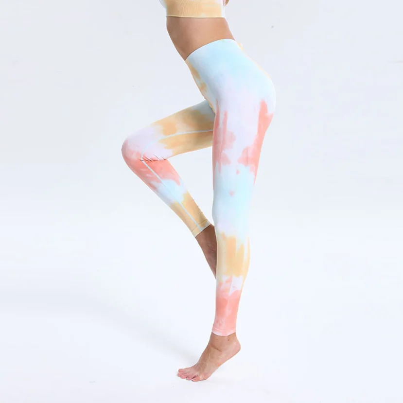 2021 Hot Selling Tie-dye Printed Leggings Seamless Yoga Peach Butt Women Clothing Leggins Mujer Gym Running Fitness High Waist