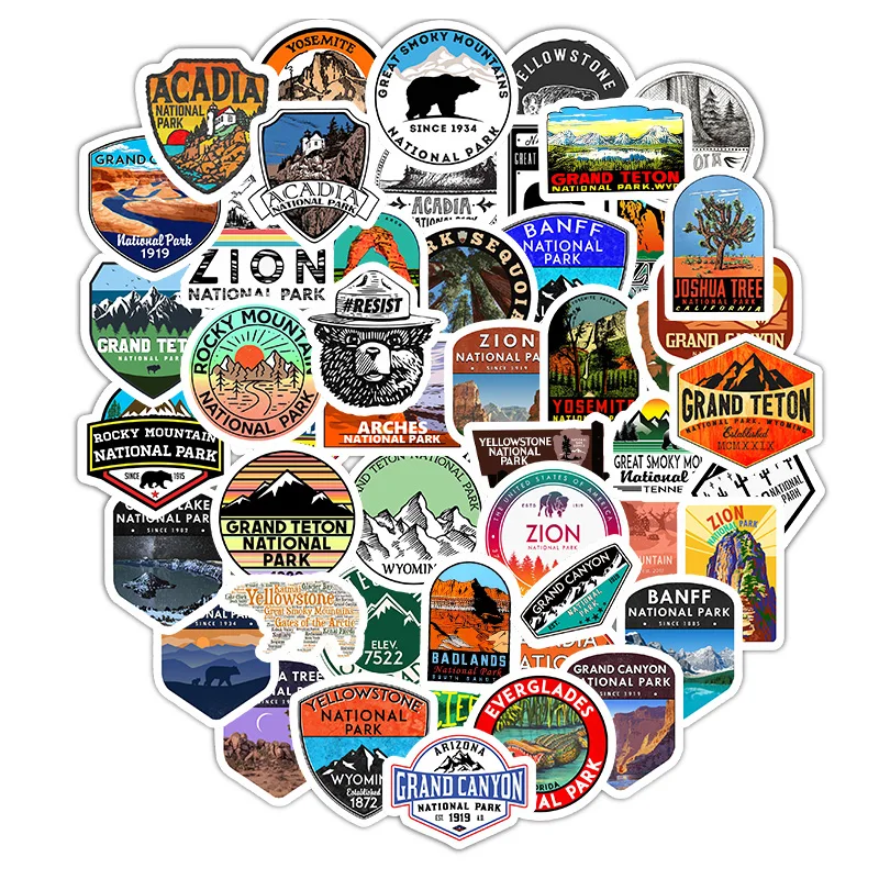

50Pcs National Park Zoo Icon Cartoon Stickers For Suitcase Skateboard Laptop Luggage Fridge Phone Car Styling Decal Sticker F5