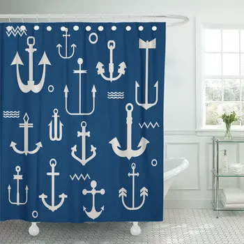 

Nautical Various Anchor Collection in Pattern Marine Boat Away Shower Curtain Waterproof Polyester Fabric 60 x 72 inches Set wit
