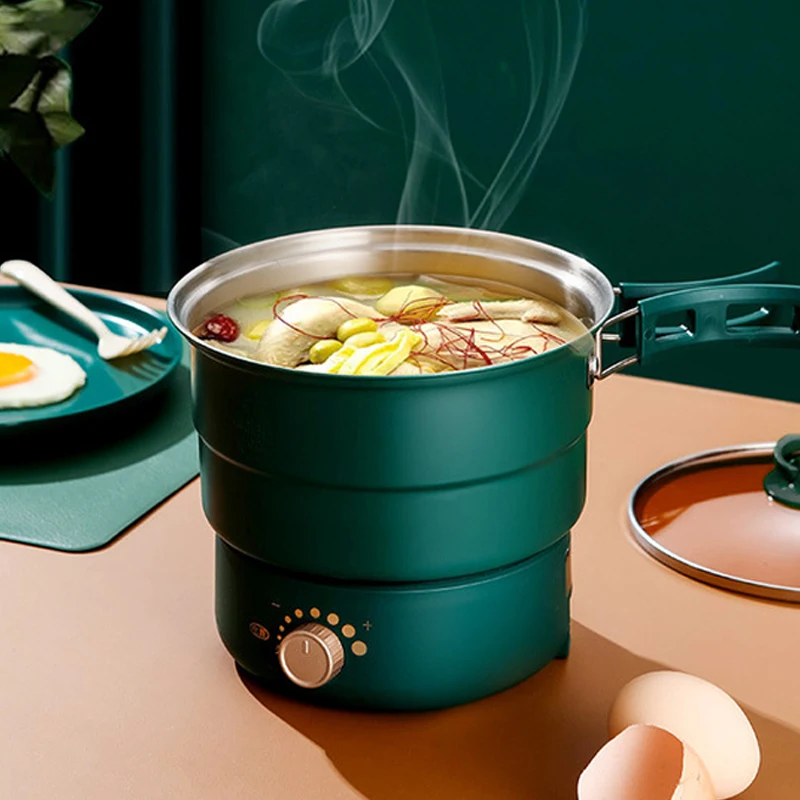 110/220V Electric Split Cooking Pot Foldable Multicooker Frying Pan Hotpot Food Steamer Rice Cooker Soup Maker Boiler For Travel 3