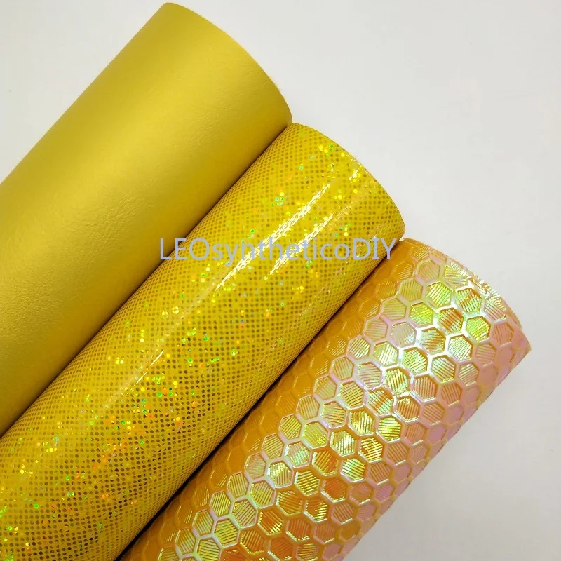 

Mini Roll 30x134CM YELLOW Iridescent Smooth Faux Fabric, Honeycomb Synthetic Leather Roll For Making Bows LEOsyntheticoDIY SK137
