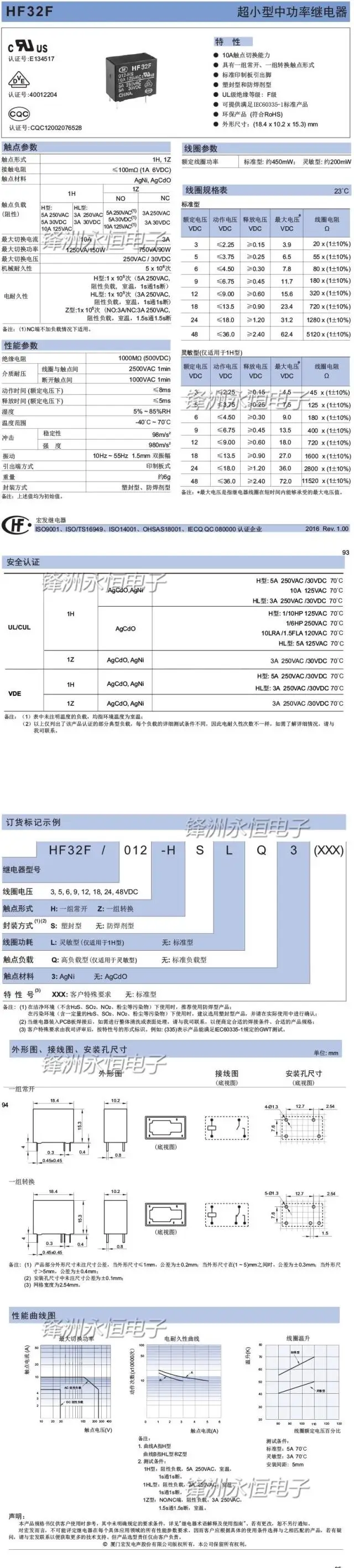 Description Picture 2 of item5PCS/LOT  Relay  JZC HF 32F-G-005 012 024-HS3 HS  4PIN  5A  10A