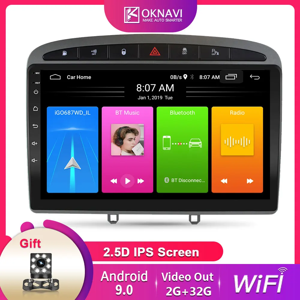 

OKNAVI 9'' Android 9.0 Car Player GPS Navigation For Peugeot 408 for Peugeot 308 308SW 2010-2016 Radio Stereo Head Unit No DVD