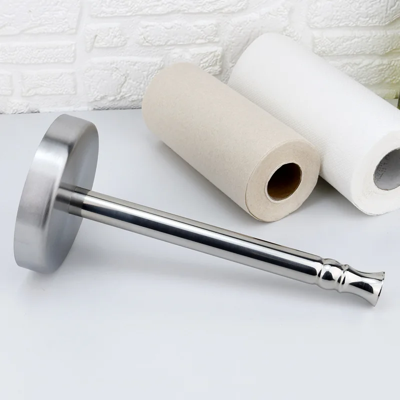 Kitchen Stainless Steel Roll Paper Standing Paper Holder Silver Plastic Wrap Storage Rack Home Table Decor