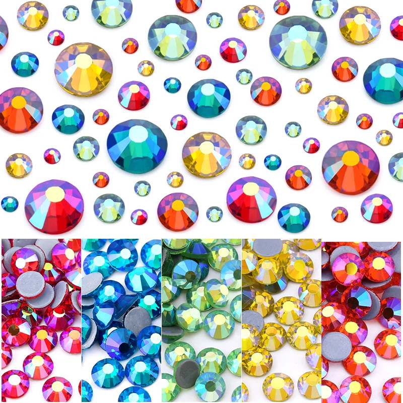 

Multi-color AB Hot Fix Rhinestone SS6-SS30 Super Glitter Strass Iron On Crystal Rhinestones For Art Dress Cloth Accessory