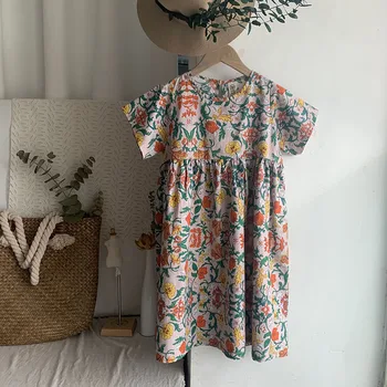 

girls dress Korean Floral Dress 2020 Summer New Casual Children's Long A- Line Dress
