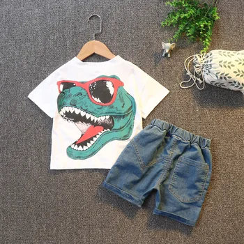

Cartoon crocodile clothes summer casual baby boy suit letter printed T-shirt short sleeve denim shorts baby boy two-piece