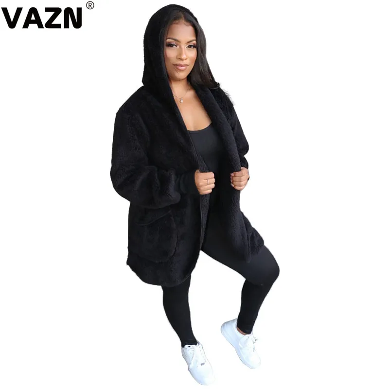 VAZN, YM-8509, зимняя, Неопрятная, Молодежная, сексуальная, повседневная, мягкая, модная, однотонная, длинный рукав, открытая стежка, женская, теплая, тонкая, толстая, длинная верхняя одежда