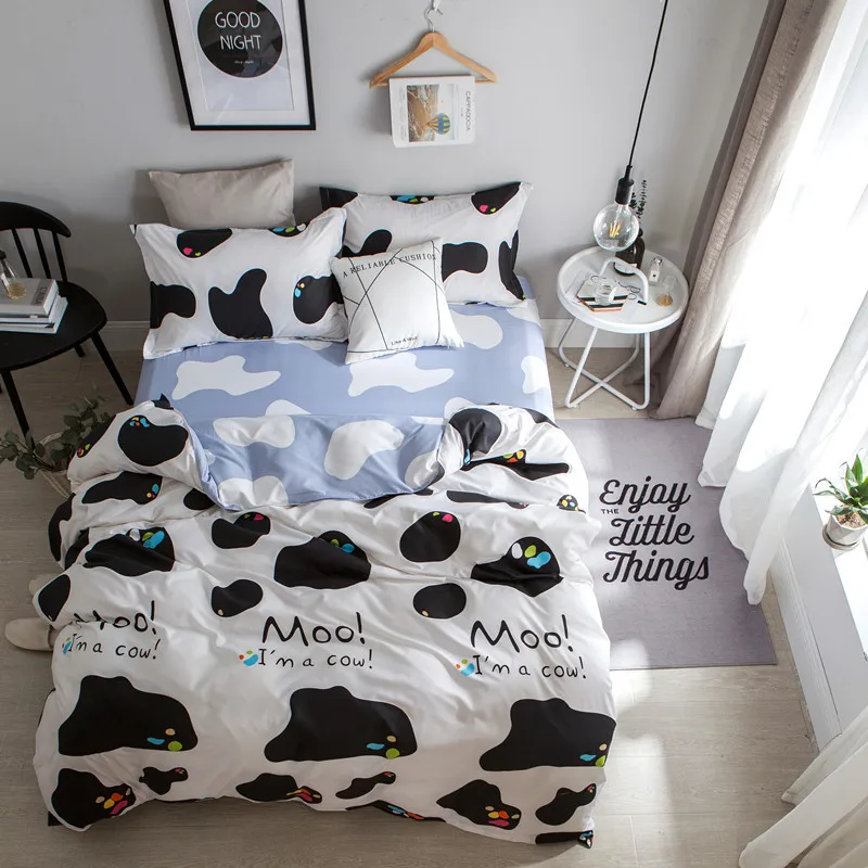 Cartoon Cow Printed Bed Cover Set Kids Girl Boy Duvet Adult Child Sheets And Pillowcases Comforter Bedding 61037 | Дом и сад