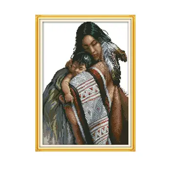 

Mother and Daughter Patterns Cross Stitch Kits Embroidery Thread Kits 14CT 11CT Printed Fabric Handmade Counted Needlework Sets