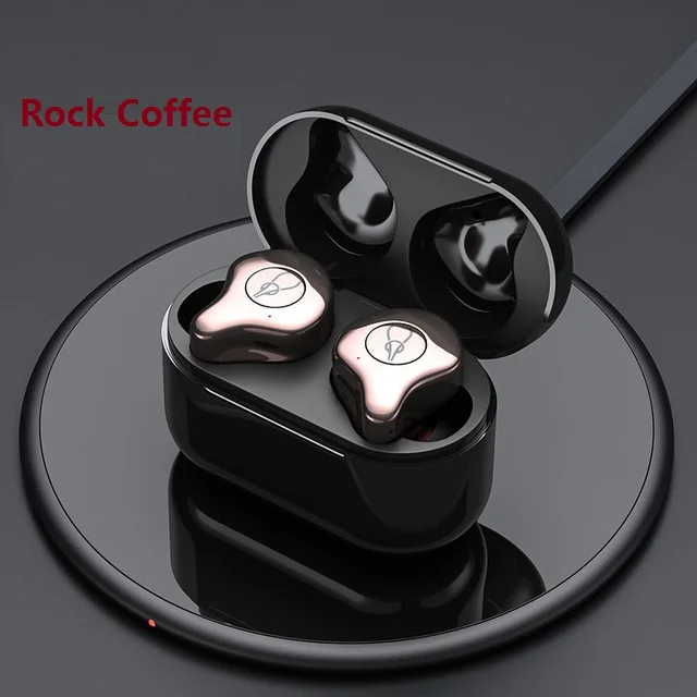 Rock coffee Sabbat E12 ультра беспроводные Bluetooth наушники HiFI монитор шум в ухо Спортивная гарнитура беспроводная зарядная коробка PK X12 - Цвет: Rock coffee