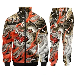 Animal Tiger Mens Fashion Print Hoodie Set 2 Piece Suits Jacket + Pants For Mens Suits Man Print Suits Set Tracksuit Sportswear