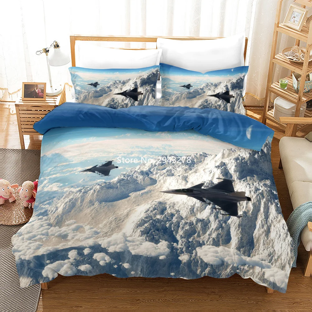 Fighter Pattern Bedding for Bedroom Double Bed with Soft Cover Comfortable Duvet Quality Quilt and Pillowcase Suitable for Boys