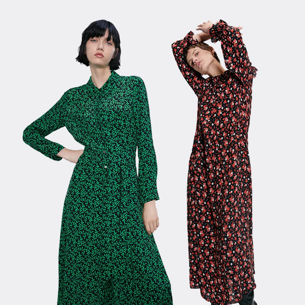 ZA платье с принтом мода осень зима Boho женское элегантное корейское Длинное свободное платье с цветочным принтом вечерние подарки для друзей оптом