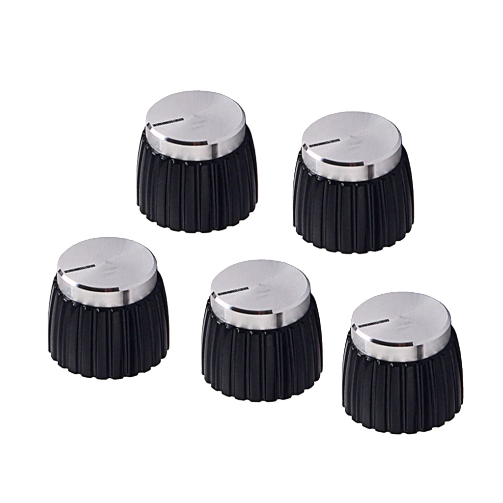 5Pcs Plastic Black Guitar Stereo AMP Amplifier Knobs Buttons with Silver Cap for    