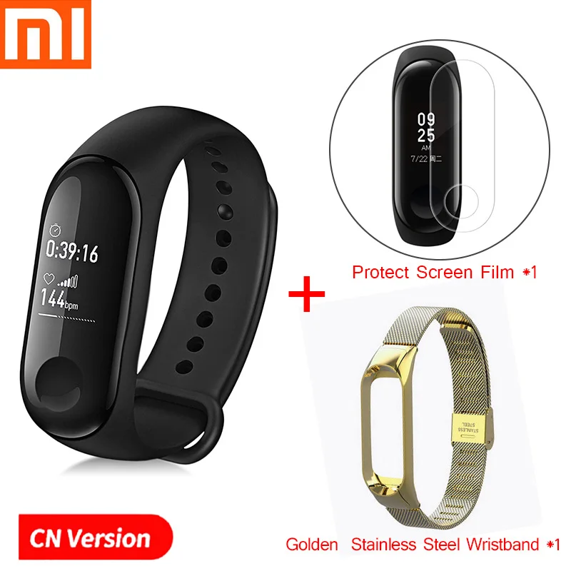 Xiaomi Mi Band 3 Смарт-браслет часы OLED сенсорный экран Водонепроницаемый Фитнес-трекер для измерения сердечного ритма умный Браслет M3 спортивный - Цвет: Add Steel Strap