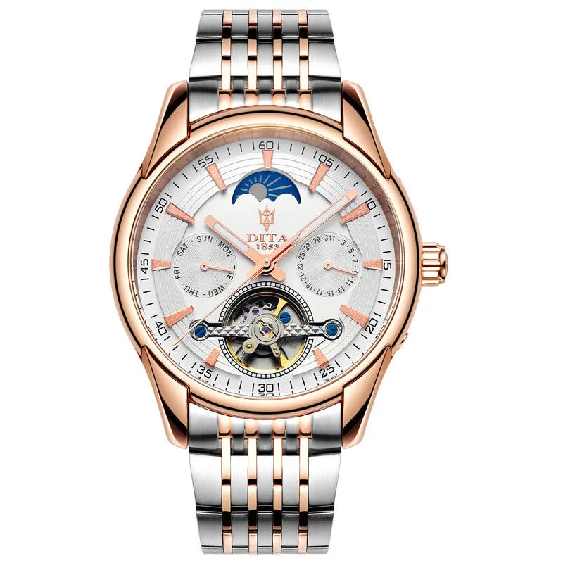 

New Black steel watches Men Automatic Mechanical Watch Multi-rotating tourbillon window Waterproof sapphire clock