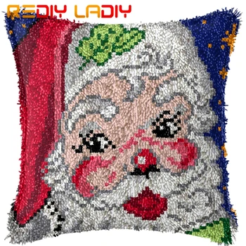 

Latch Hook Cushion Santa Clause Pre-Printed Canvas Cushion Cover Acrylic Yarn Crochet Pillow Case Kits Hobby & Crafts Home Decor