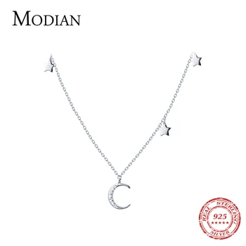 Modian Moon And Stars Fashion Charm Choker Pendants Necklace Classic Luxury 925 Sterling Silver Sparkling Jewelry For Women