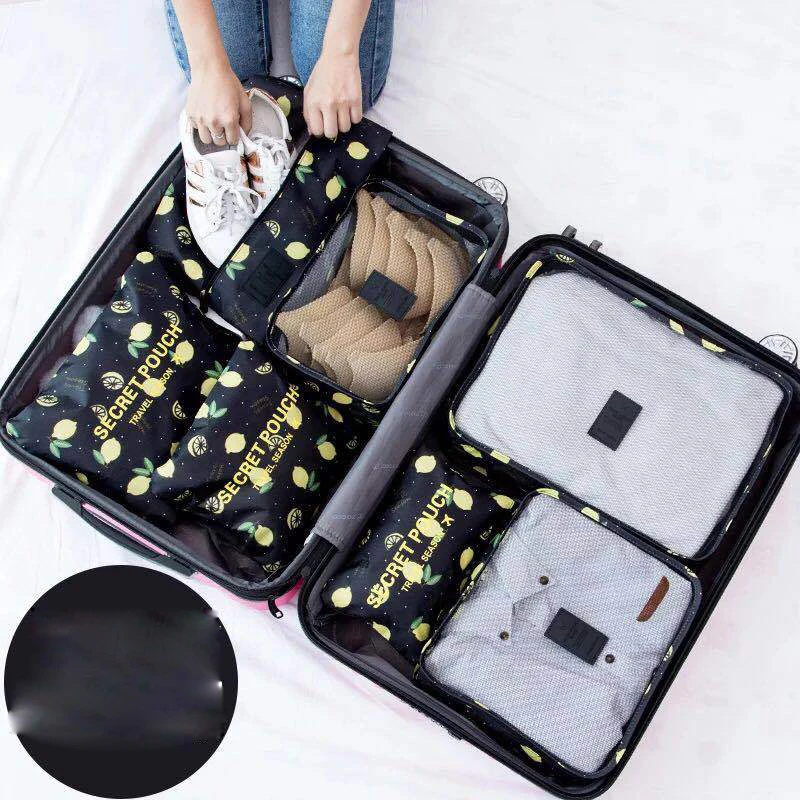 Hot Fashion Travel Waterproof Clothes Storage bags Luggage Pouch Packing Cube Solid Portable Organizer 7 pcs/set - Цвет: banana